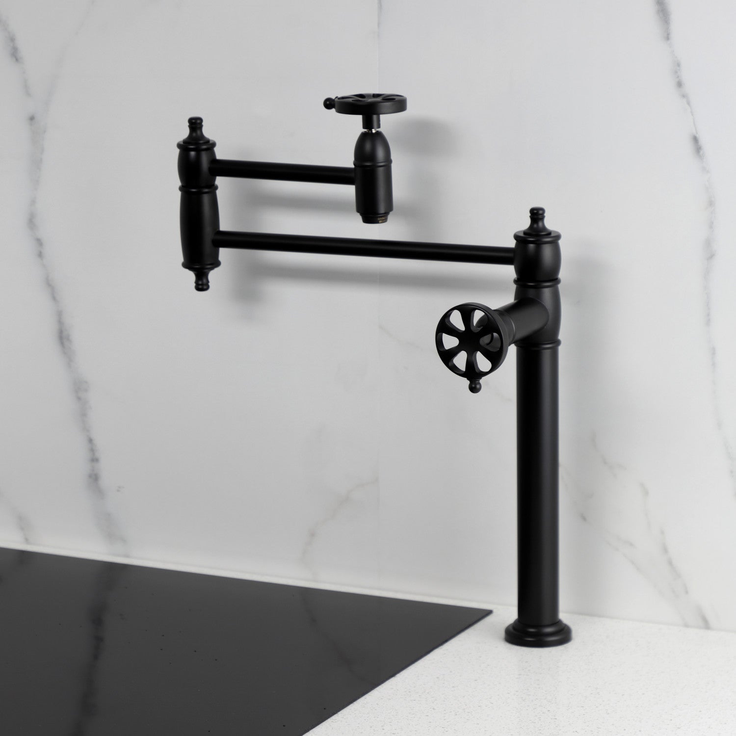 Kingston Tulare KS3700RX - Belknap Two-Handle 1-Hole Deck Mount Pot Filler Faucet, Matte Black — thumbnail 2